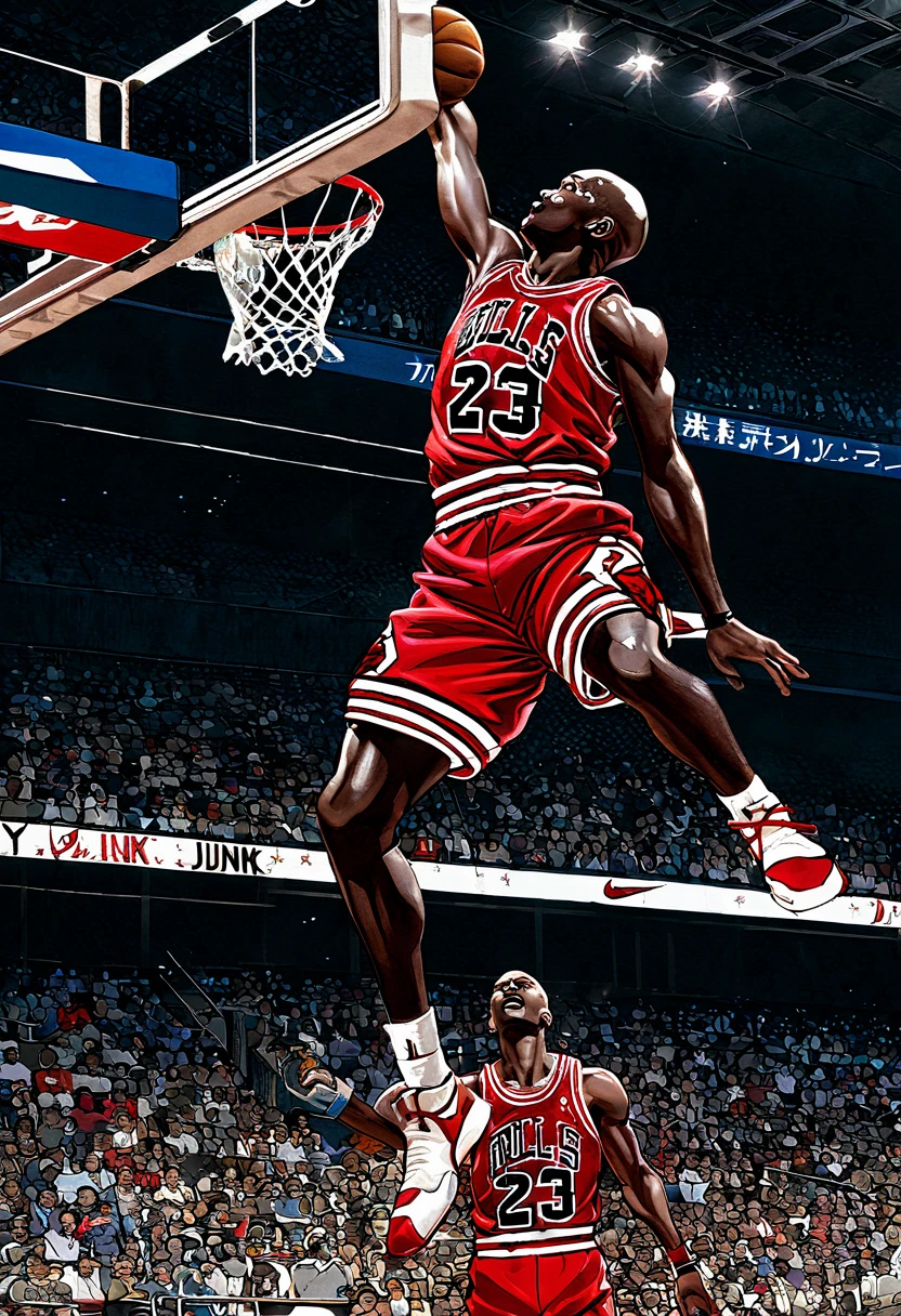 制胜Dunk插图, (Dunk), Michael jordan, Number 23., NIKE 的 AIR JORDAN, The audience was excited, Best Works, masterpiece, best quality, Ultra-high detail, Complex and meticulous,