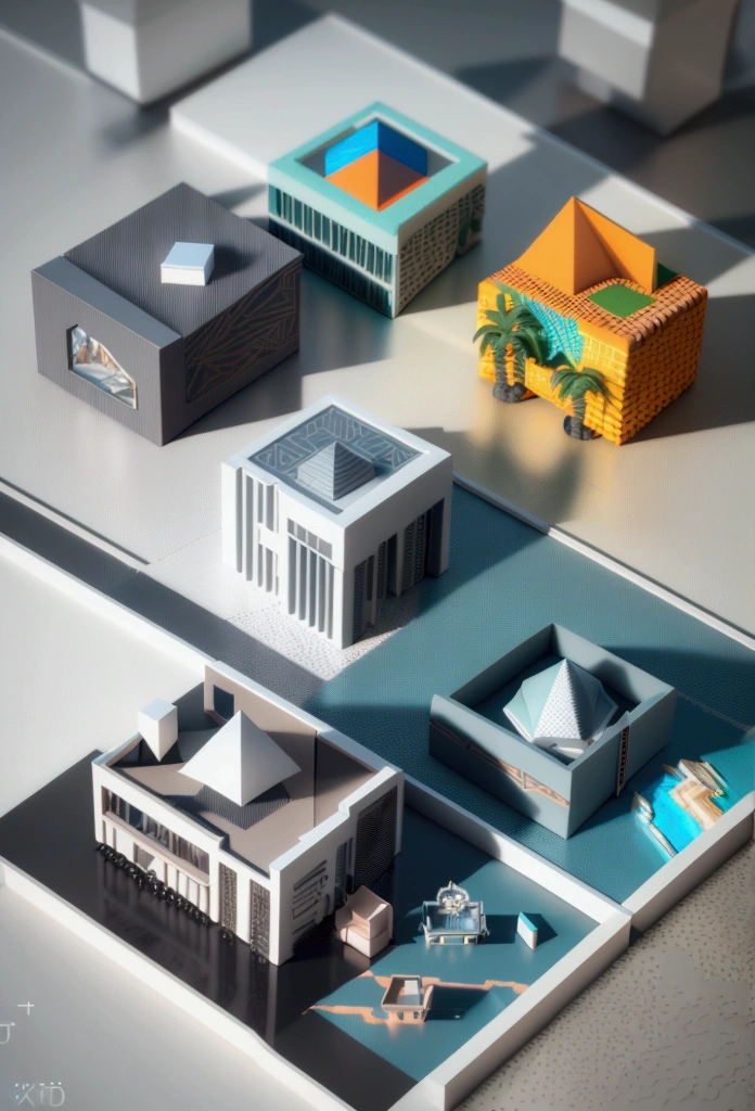 (Isometric Art:1.5)，The art of math，Mountains，Fall，beach，Boat，Palm tree，(high quality，Masterpiece，Octane Rendering，Ray Tracing，Extremely detailed，3d，8k:1.5) ，Isometric projection