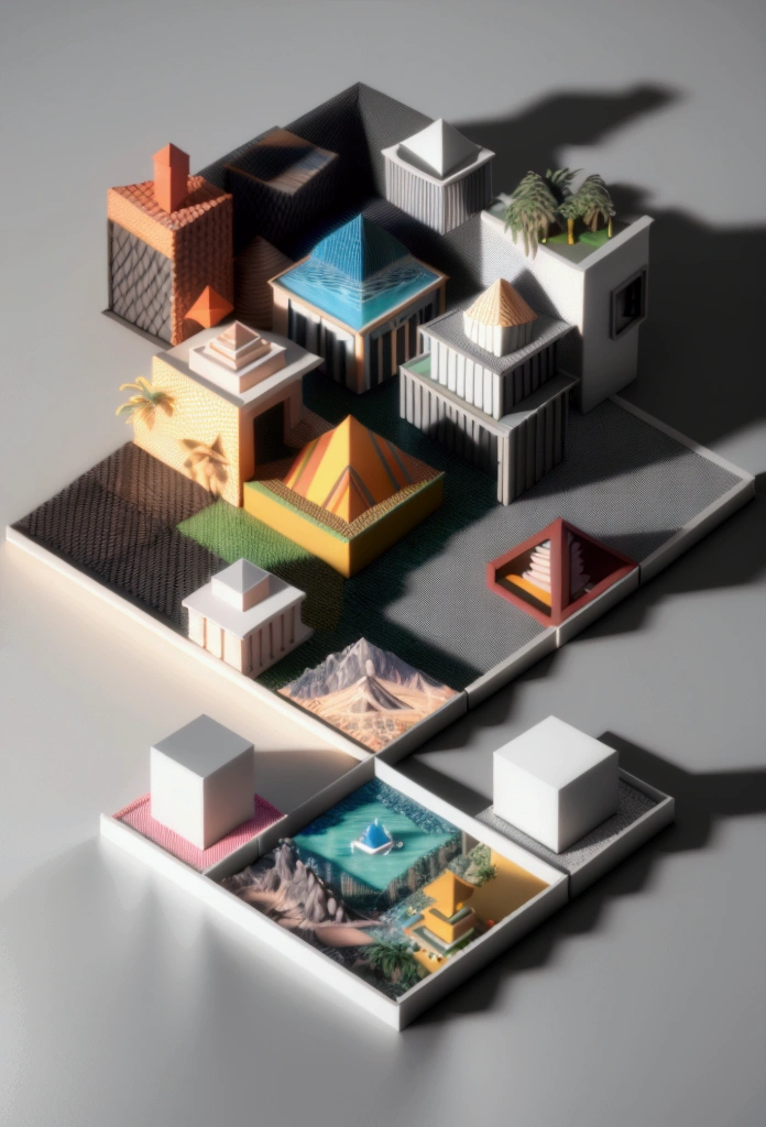 (Isometric Art:1.5),The art of math,Mountains,Fall,beach,Boat,Palm tree,(high quality,Masterpiece,Octane Rendering,Ray Tracing,Extremely detailed,3d,8k:1.5) ,Isometric projection