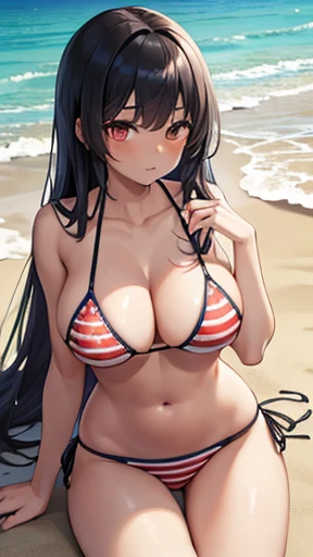 (Highest quality, masterpiece:1.2), Two Girls, Beach, 
(AMERICAN FLAG BIKINI, Dark Skin, Black Hairロングヘアー, Long Hair, Large Breasts:1.1)
(Floral Bikini, Pale skin, Black Hair, Large Breasts)