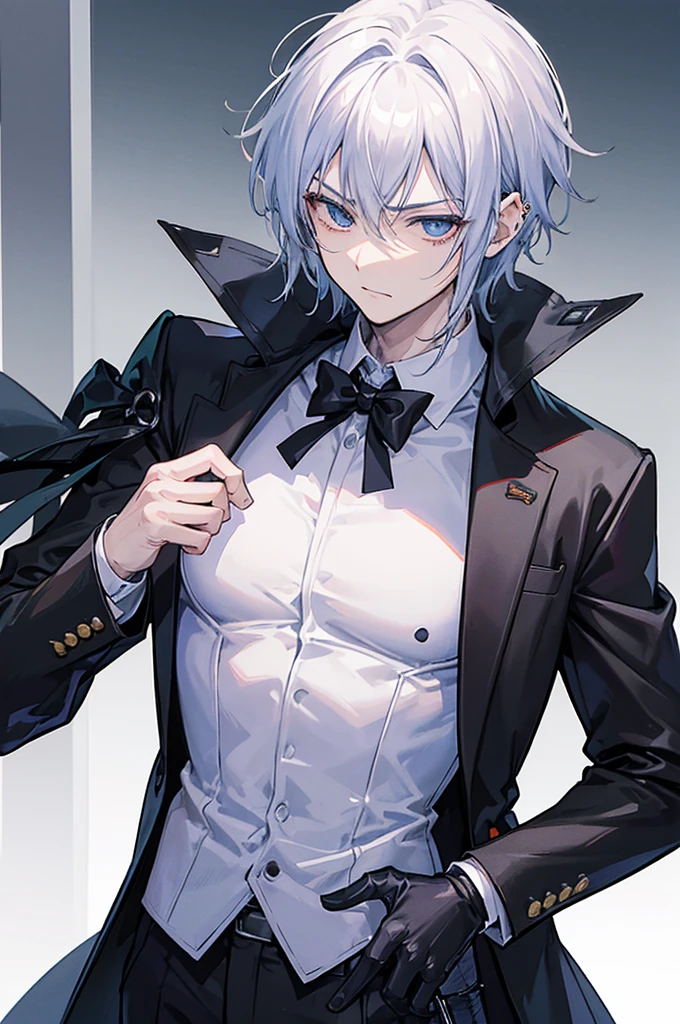 Physical Appearance: (Satoru Gojo) has a lean, athletic build, with a tall and lanky physique. His white hair is short and styled in a messy, spiky manner, often with a few strands framing his face. His eyes are an intense shade of blue, with a piercing gaze that seems to bore into those he looks at. He has a strong jawline and full lips, which often curve into a mischievous smirk. Attire: Gojo typically wears a black three-piece suit with a white shirt and a black tie. This attire gives him an air of sophistication and elegance, which contrasts with his rugged and rebellious personality. He also wears black gloves, which serve as a reminder of his Jujutsu sorcery abilities. Personality: Satoru Gojo is a complex and multifaceted character. On the surface, he appears to be a confident and self-assured individual who isn't afraid to take risks. He's bold, fearless, and willing to push boundaries to achieve his goals. However, beneath this façade lies a deep sense of vulnerability and emotional depth. He has experienced great loss and pain in his past, which has shaped him into the person he is today.