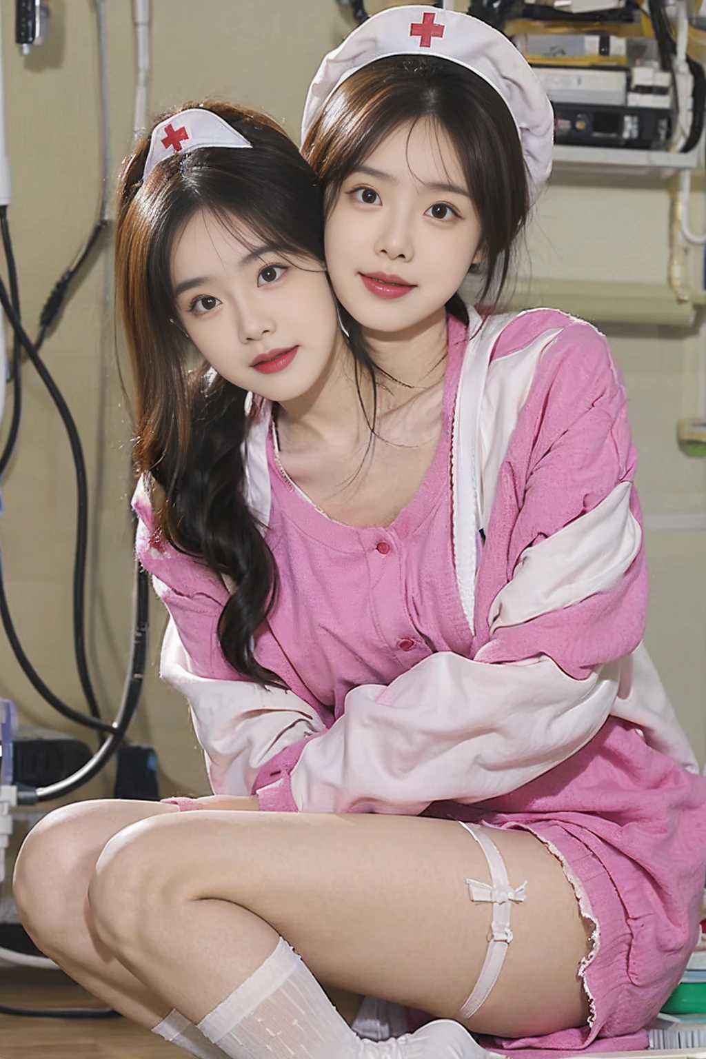 Nurse,Nurse服,Hospital,cute,,beauty,sexly, Long white stockings,,whole body,Wearing a bra,The camera is below the chest.