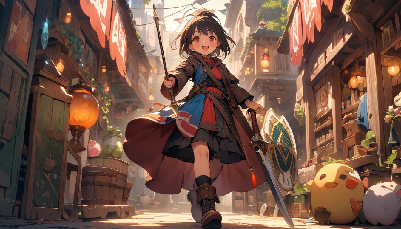 (masterpiece:1.4), (Highest quality:1.4), Very detailed, Complex, Very detailed, shape,Soft lighting, A bustling market in a magical city, More than one personで語り合う, Hopeful Face, smile, More than one person, Mixed gender, a group of adventurers, character from RPG games, (character: human, Fairy, Fairy, Dwarf, The Hobbit), (exterior: Swordsman Style, Shaman Style, Monk Style, Magician style), (belongings: Long sword, dagger, Holy Staff, Magic wand, shield, metal armor, Leather Armor), Perfectly accurate anatomical shape、All limbs intact、Perfect full finger, Colorful characters, A place to buy and sell mystical artifacts, Inside the store,Huge, Majestic, Uplifting expressions, Everyone's expressions are amazing.