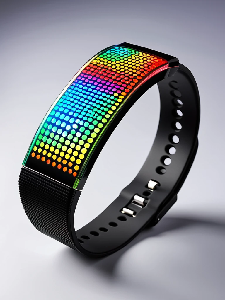 Create a cute and playful logo for "Xylo Band," a wristband featuring LED pixels with lots of colors. Incorporate elements related to LED lights in a pixelated style, using vibrant colors like red, blue, green, and yellow. Design the title "XYLO BAND" in a friendly and playful font, integrating it seamlessly with the pixelated LED motif. Ensure the logo is visually appealing and suitable for a fun, high-tech wearable product.