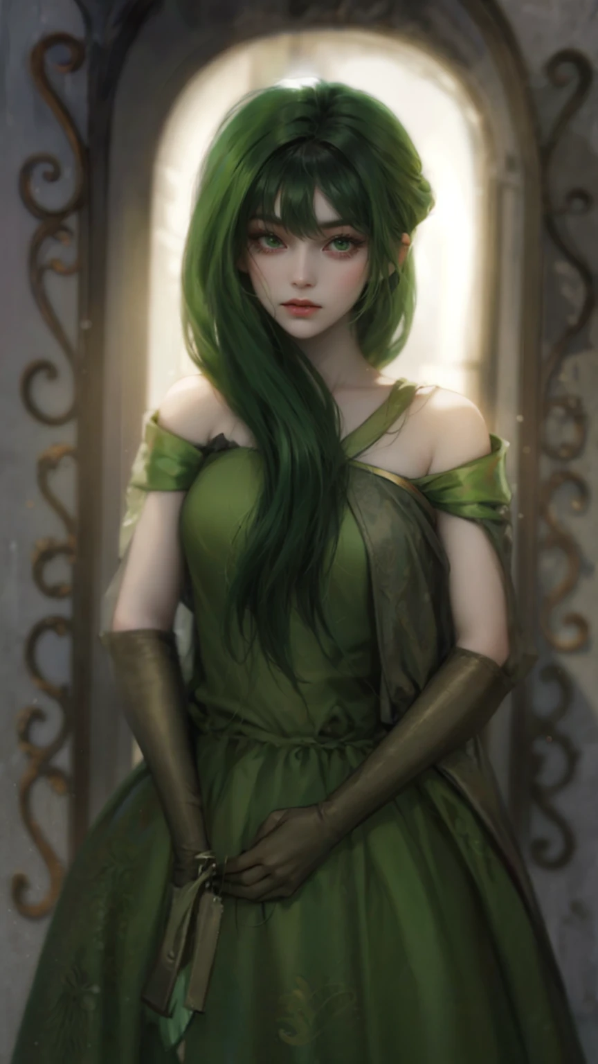 Green hair, green eyes
