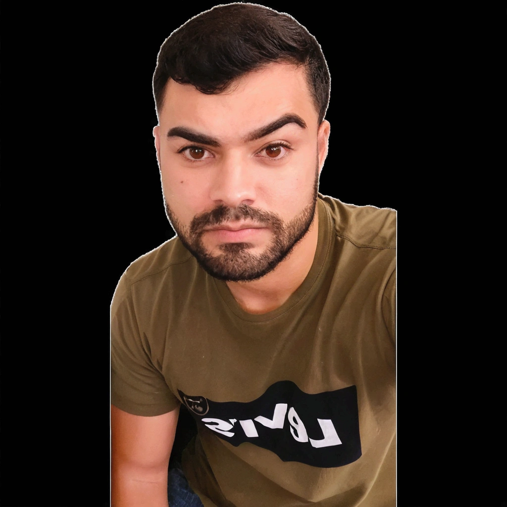 a man with a low beard, serious, brown eyes, strong