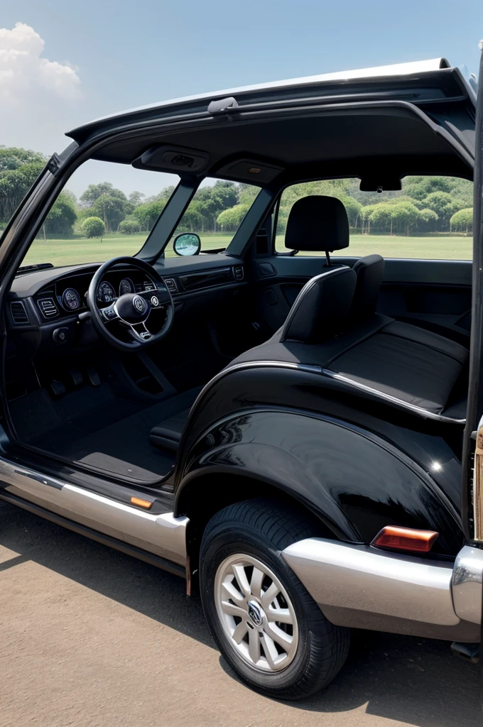 Gandhiji is riding a black colour Volkswagen polo car