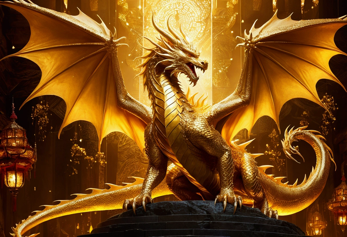 A golden dragon surrounded by dazzling light