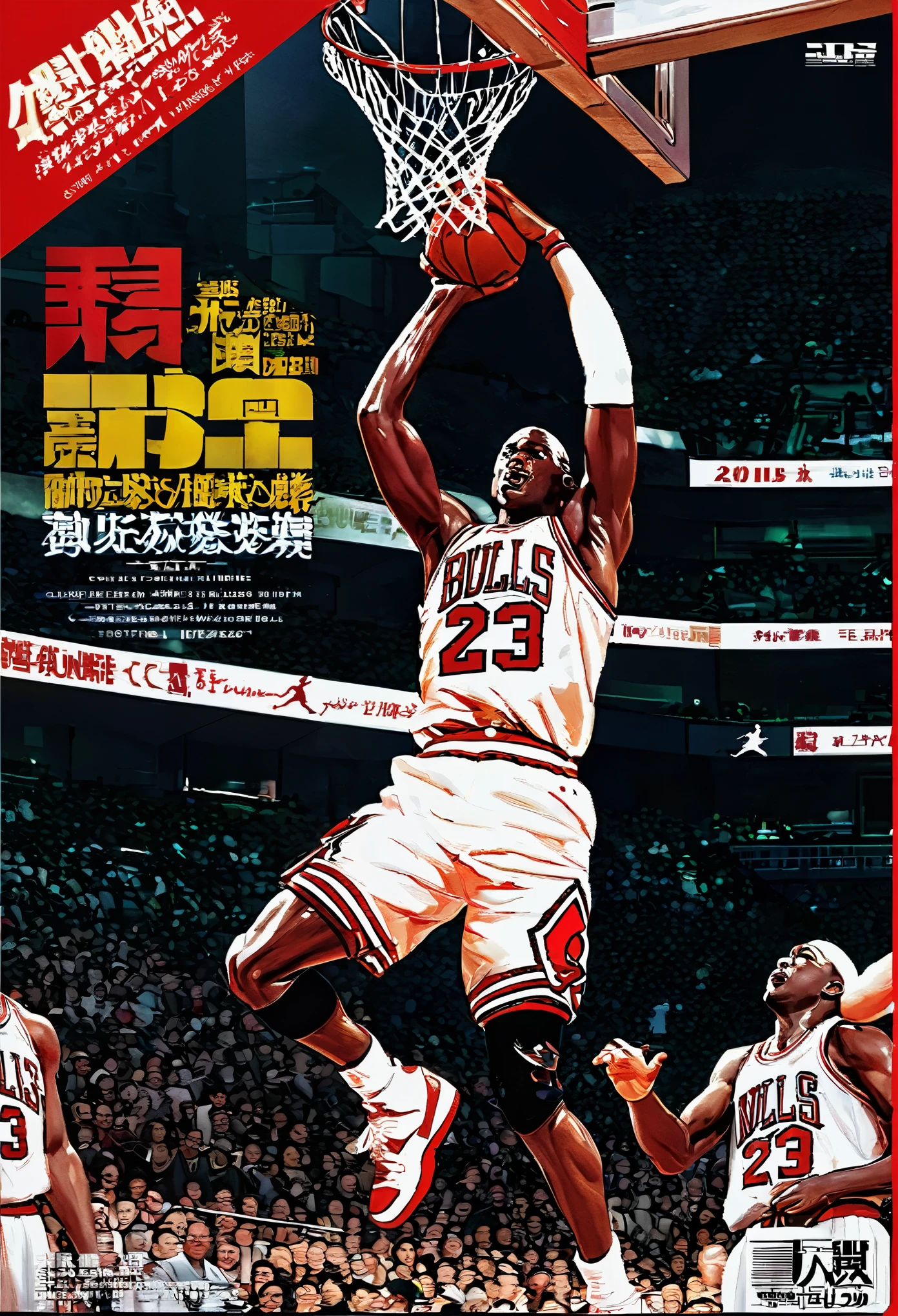 Magazine cover,制胜Dunk插图, (Dunk), Michael jordan, Number 23., NIKE 的 AIR JORDAN, The audience was excited, Best Works, masterpiece, best quality, Ultra-high detail, Complex and meticulous,