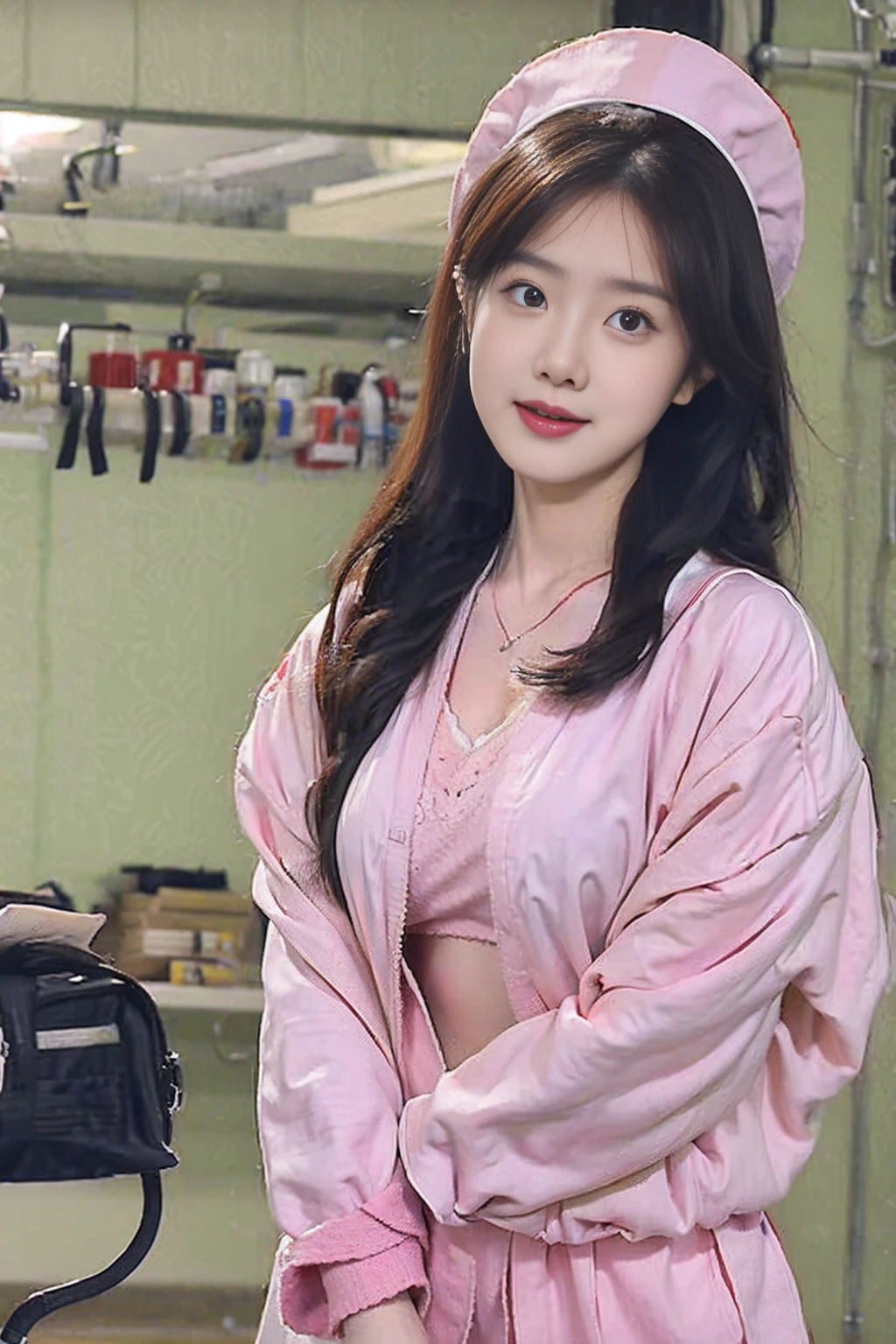 Nurse，Nurse服，Hospital，cute，，beauty，sexly, Long white stockings,，whole body，Wear a bra and close-up your chest.