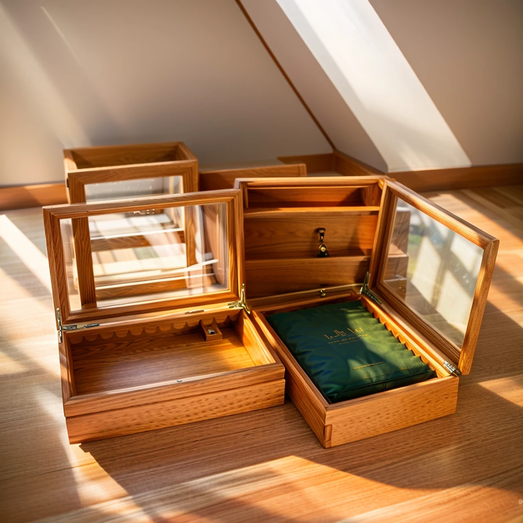 In this cozy room,A ray of sunlight shone through the half-drawn curtains on the table,Let the wood grain on the watch storage box shine with a faint luster。There was a calm and peaceful atmosphere in the air around them。There are several still lifes hanging on the walls of the room,It adds a touch of elegance to the space。And on the other side of the room,The half-open window lets in the breeze,The pages on the small desk by the window turned in the wind,This quiet scene gives a sense of tranquility and comfort。