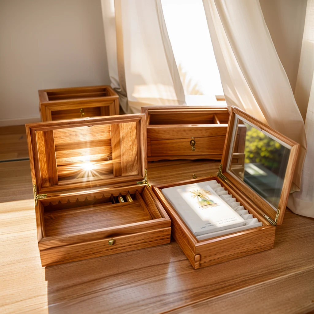 In this cozy room,A ray of sunlight shone through the half-drawn curtains on the table,Let the wood grain on the watch storage box shine with a faint luster。There was a calm and peaceful atmosphere in the air around them。There are several still lifes hanging on the walls of the room,It adds a touch of elegance to the space。And on the other side of the room,The half-open window lets in the breeze,The pages on the small desk by the window turned in the wind,This quiet scene gives a sense of tranquility and comfort。