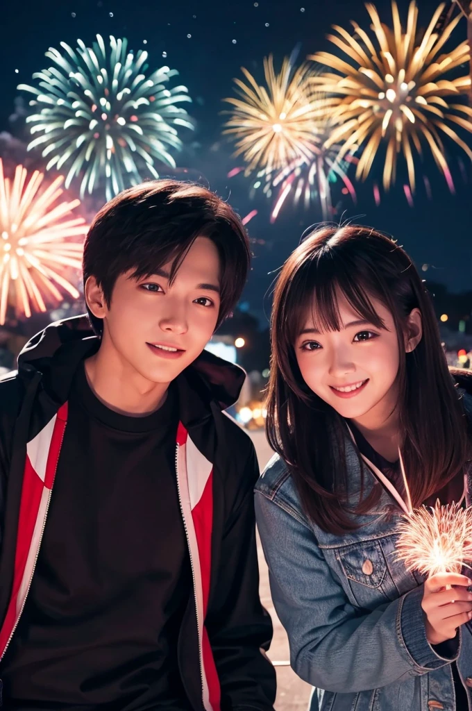 firework　anime　Night Sky　Couple