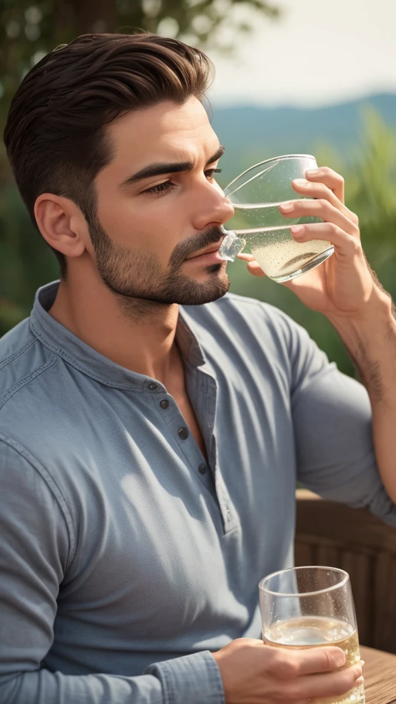 A man drinks water