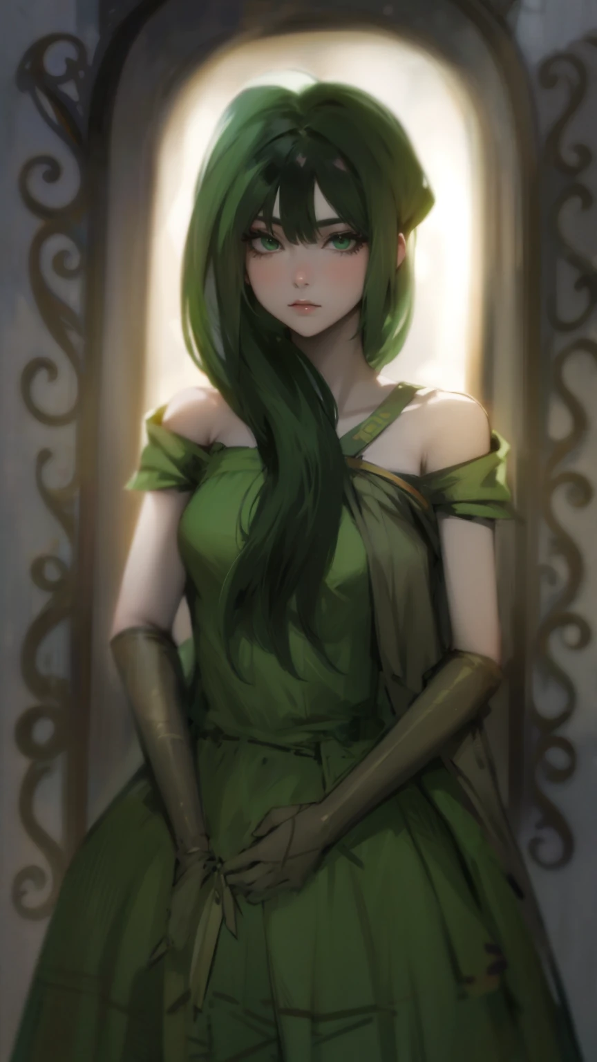 Green hair, green eyes