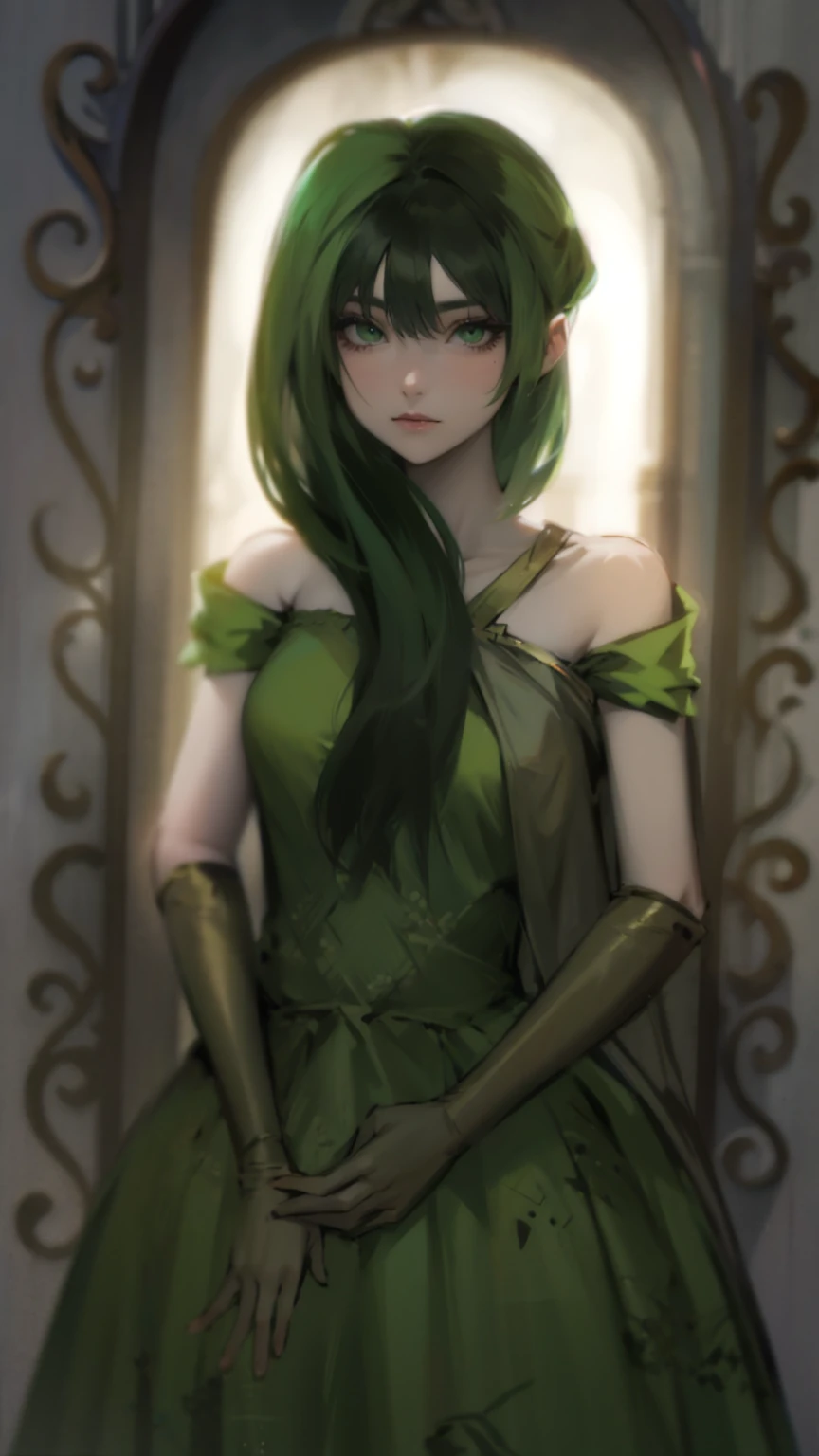 Green hair, green eyes