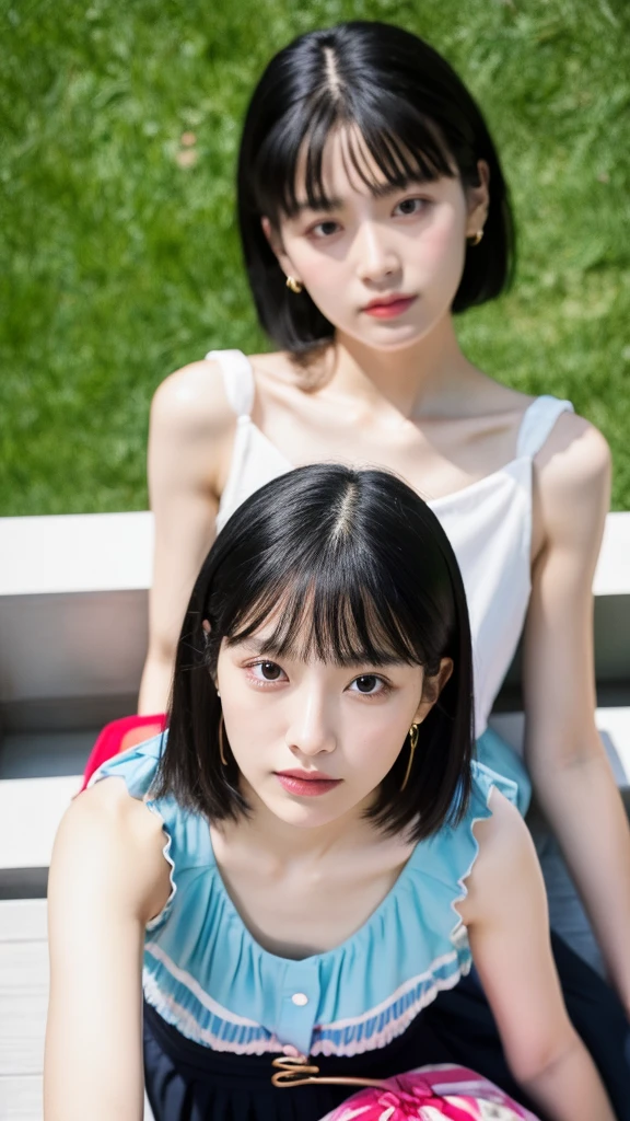 Selfie,Top view,Black Hair,Medium Hair,summercoordinate,Zara,Sitting,Ultra HD,masterpiece,super high quality,Ultra-high resolution,Highest quality,Advanced,Highest quality,Highest Resolution,high quality,beautiful,beautiful,High quality,Realな質感,Real,8k,Detailed,