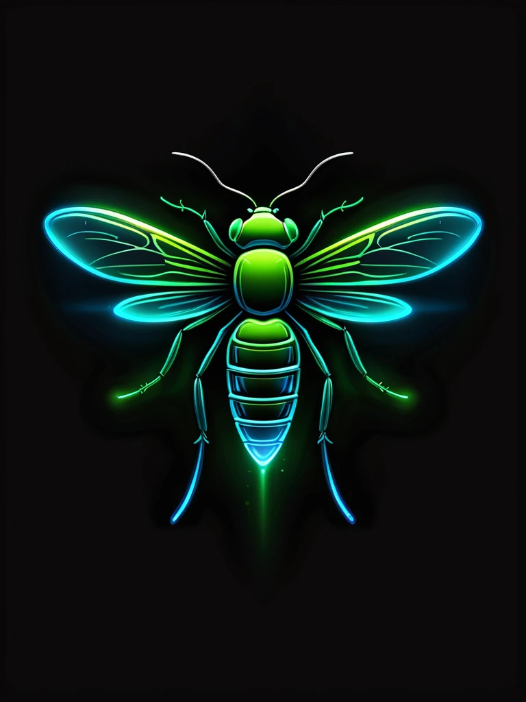 Design a logo inspired by a firefly glowing in the night. Use vibrant colors like neon green, electric blue, and bright yellow to depict the glowing effect against a black background. Incorporate an HDR (High Dynamic Range) effect to enhance the brightness and contrast, making the colors and glow vivid and striking. Ensure the firefly design is sleek and modern, capturing the automatic glow characteristic of fireflies at night. Add subtle details to the wings and body to give a realistic yet artistic touch to the logo.