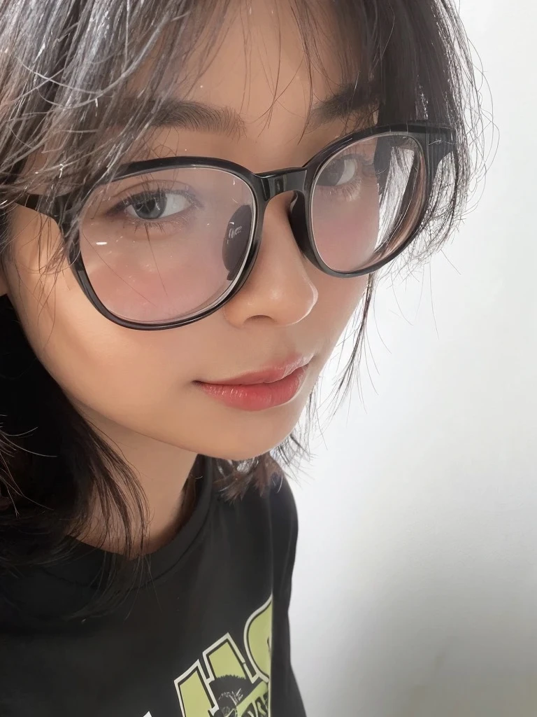 there is a woman with glasses and a white shirt posing for a picture at libraly, wearing thin large round glasses, wearing black rimmed glasses, wearing square glasses, with square glasses, With glasses, wearing black rimmed glasses, headshot profile picture, wearing small round glasses, halfbody headshot, wearing big black circle glasses, thick glasses, eye glass, wenfei ye