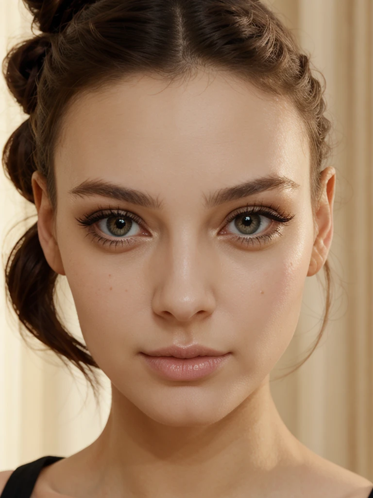 woman, face, front, hairbun, detailed eyes, fantasy eyes, pores