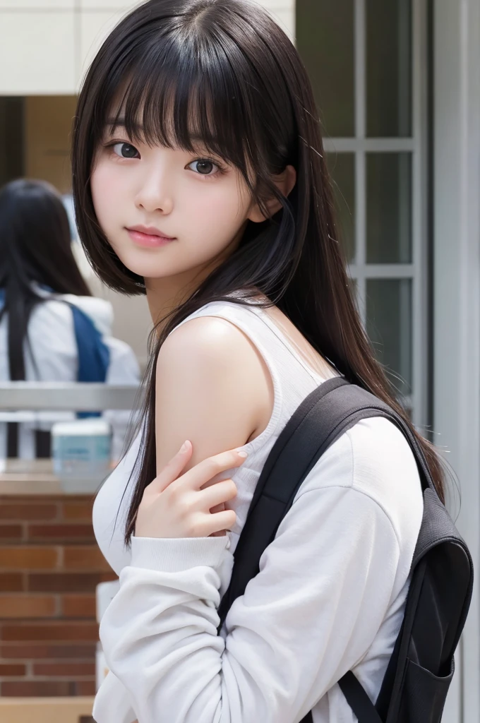 Young girl。university student。With bangs。Black Hair