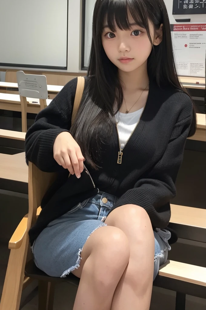 Young girl。university student。With bangs。Black Hair
