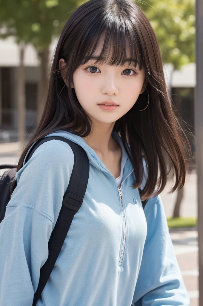 Young girl。university student。With bangs。Black Hair