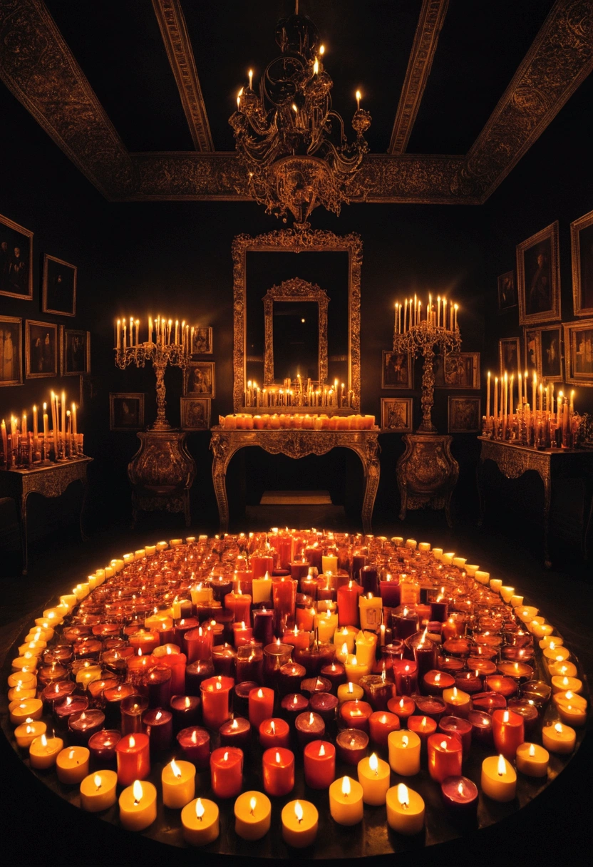 Photo of a room full of candles, INIT, Surreal, Dark Environment, big