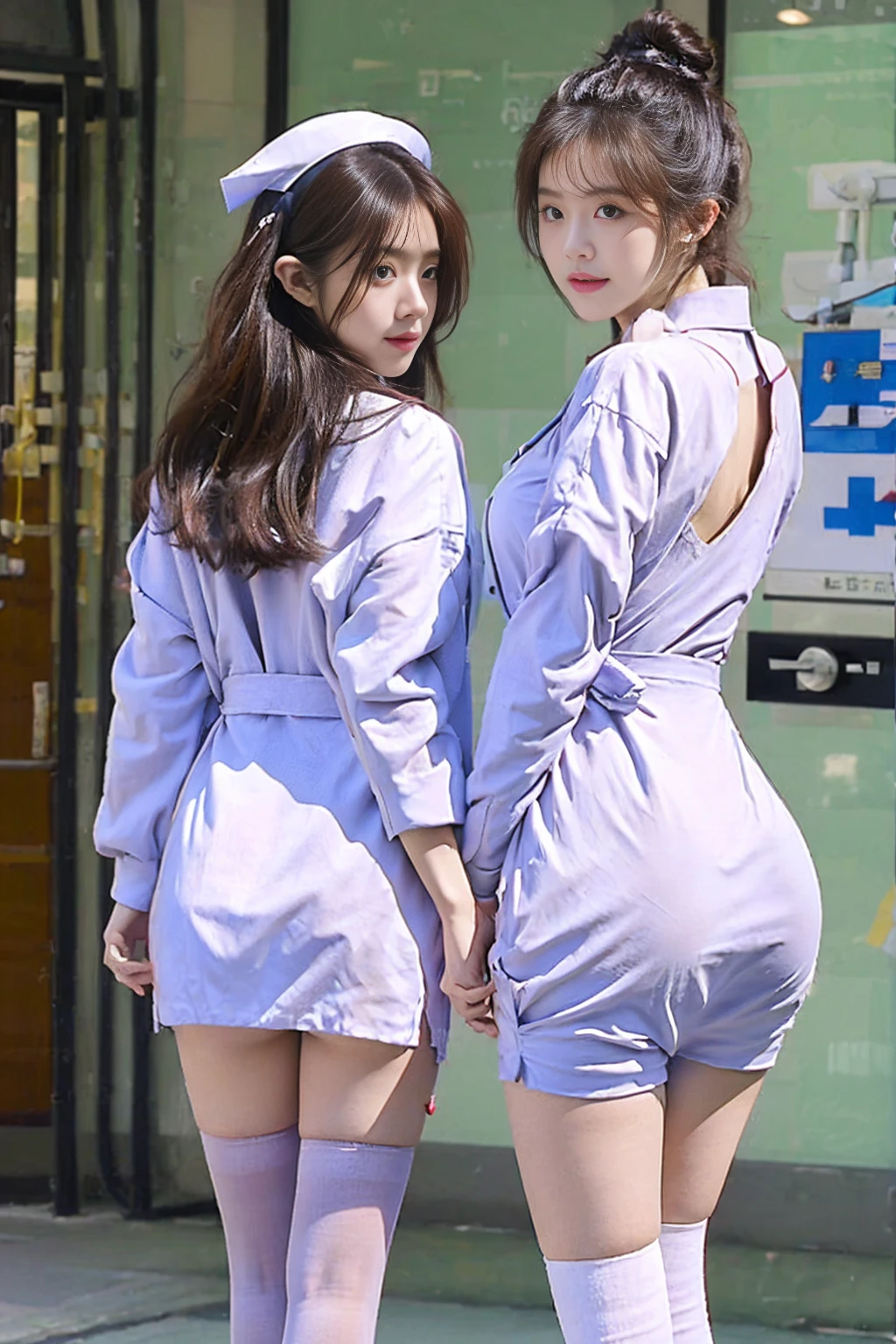 Nurse,Nurse服,Hospital,cute,,beauty,sexly, Long white stockings,,whole body,Butt-up, close-up ass,Hip-up, aim the camera at the ass