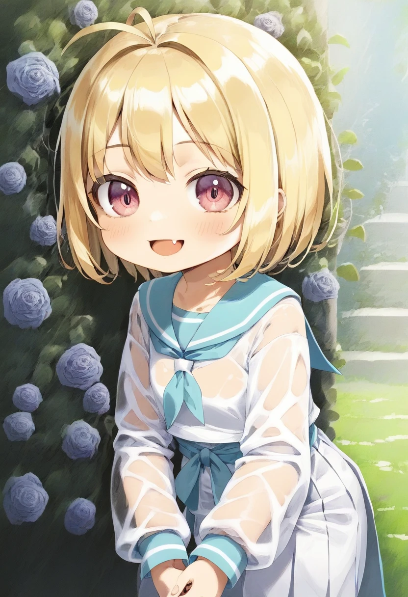 score_9, score_7_up, score_6_up, 1girl, source_cartoon, source_anime,breathtalking Scenery,watercolor,smooth soft skin, natural skin,rating_safe,bfg,mjm
BREAK
(little female child:1.8), (loli:1.8), 4 years old, (loli toddler:1.1),flat chest,baby face,oily skin, ultra cute face, happy smile,beautiful eyes, detailed eyes, puffy eyes,
BREAK
(short blond hair:1.6) messy hair,(fang:1.1), (pink eyes:1.1), highlight on eyes, antenna hair,double tooth,(blond hair:1.1),
BREAK
(short blond hair:1.6) messy hair,(fang:1.1), (pink eyes:1.1), highlight on eyes, antenna hair,double tooth,(blond hair:1.1),
BREAK
(long-sleeved kimono inspired white sailor uniform:1.1),(burberry check patterned coral brack hakama:1.5),(wear a transparent material excessive long-sleeves over a sailor uniform:1.3),(long hem coral brack hakama:1.5),(long hanging sleeves:1.1),sash,head band,Leather ankle boots,
BREAK
kawaii,outdoors,flowergarden,flowerbackground,