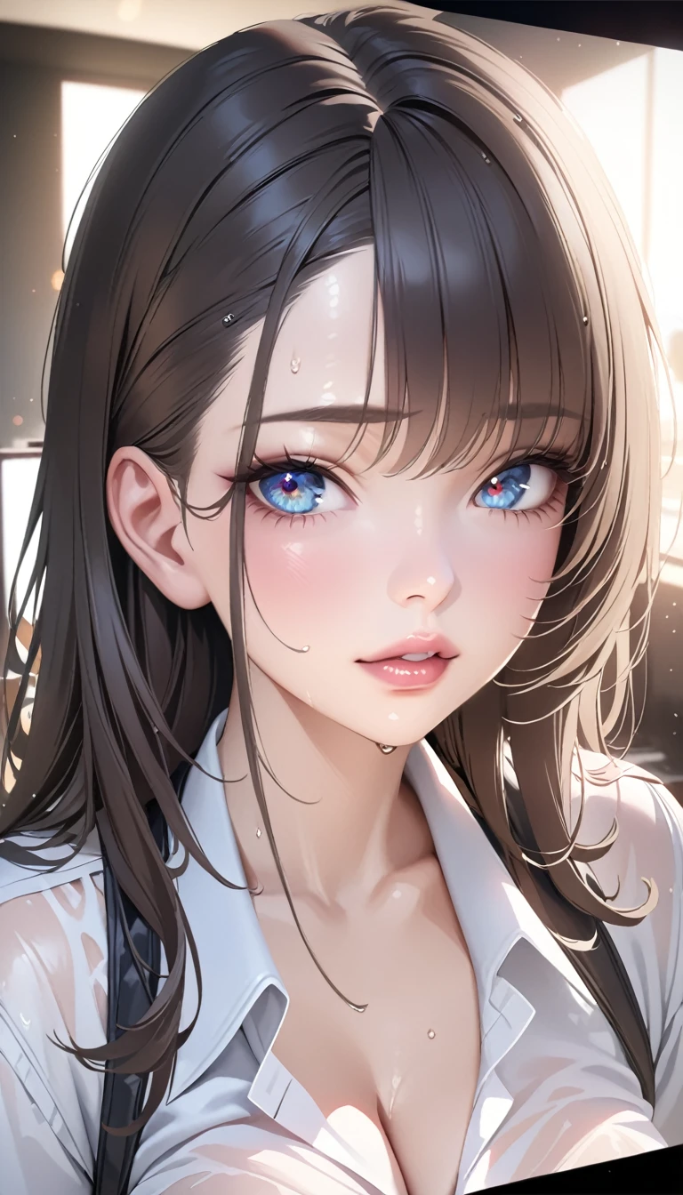 beautiful detailed eyes, beautiful detailed lips, extremely detailed eyes and face, longeyelashes, 1girl, NSFW, wet shirt, 30 year old office worker, see-through bra, sexy, high quality, 4k, 8k, highres, masterpiece:1.2, ultra-detailed, realistic, photorealistic, photo-realistic:1.37, HDR, UHD, studio lighting, ultra-fine painting, sharp focus, physically-based rendering, extreme detail description, professional, vivid colors, bokeh, portraits, photography