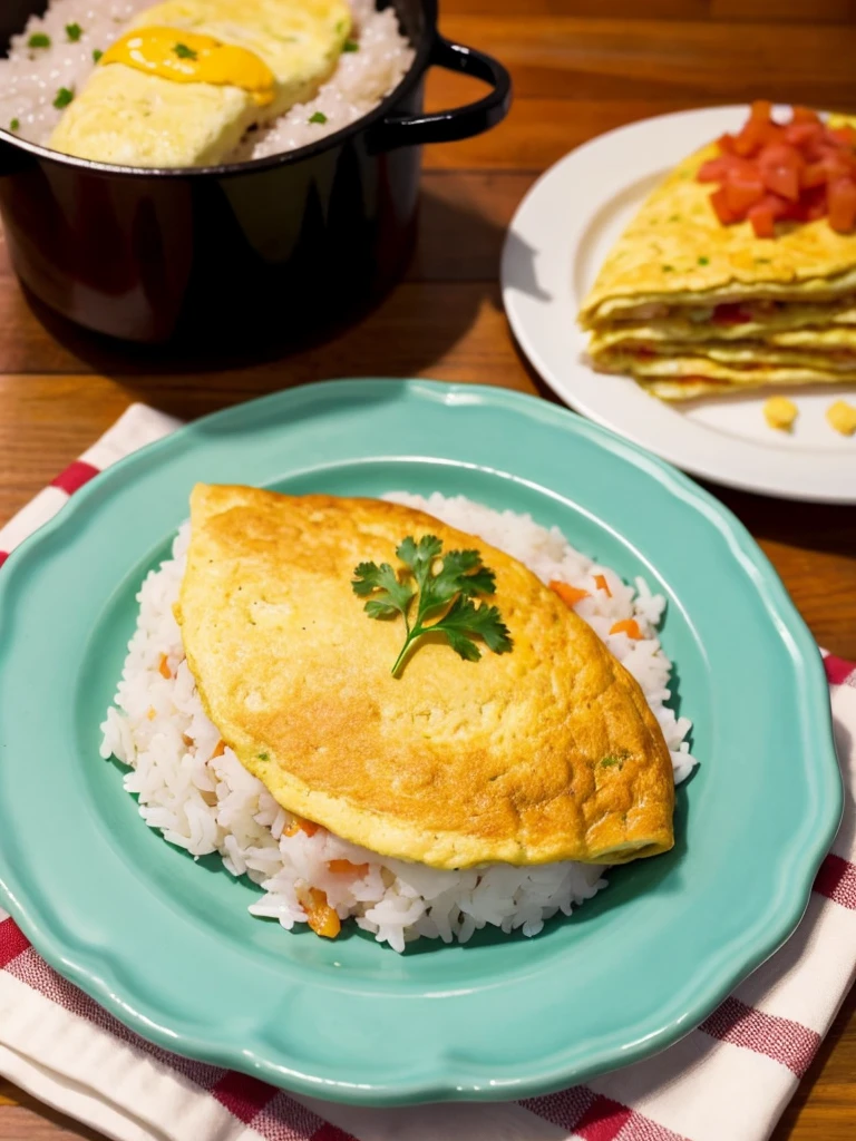 A cute maid is drawing hearts on omelet rice with ketchup.