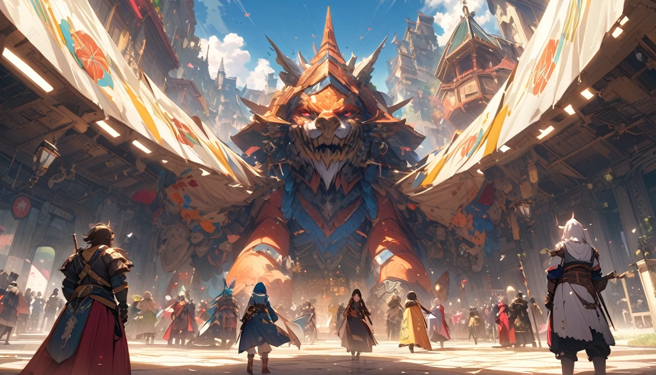 (masterpiece:1.4), (Highest quality:1.4), Very detailed, Complex, Very detailed, shape,Soft lighting, A bustling market in a magical city, More than one personで語り合う, Hopeful Face, smile, More than one person, Mixed gender, a group of adventurers, character from RPG games, (character: human, Fairy, Fairy, Dwarf, The Hobbit), (exterior: Swordsman Style, Shaman Style, Monk Style, Magician style), (belongings: Long sword, dagger, Holy Staff, Magic wand, shield, metal armor, Leather Armor), Perfectly accurate anatomical shape、All limbs intact、Perfect full finger, Colorful characters, さまざまなshapeや大きさの生き物が神秘的なアーティファクトを物々Where to replace, Huge, Majestic, Uplifting expressions, みんなのsmileが素晴らしい.