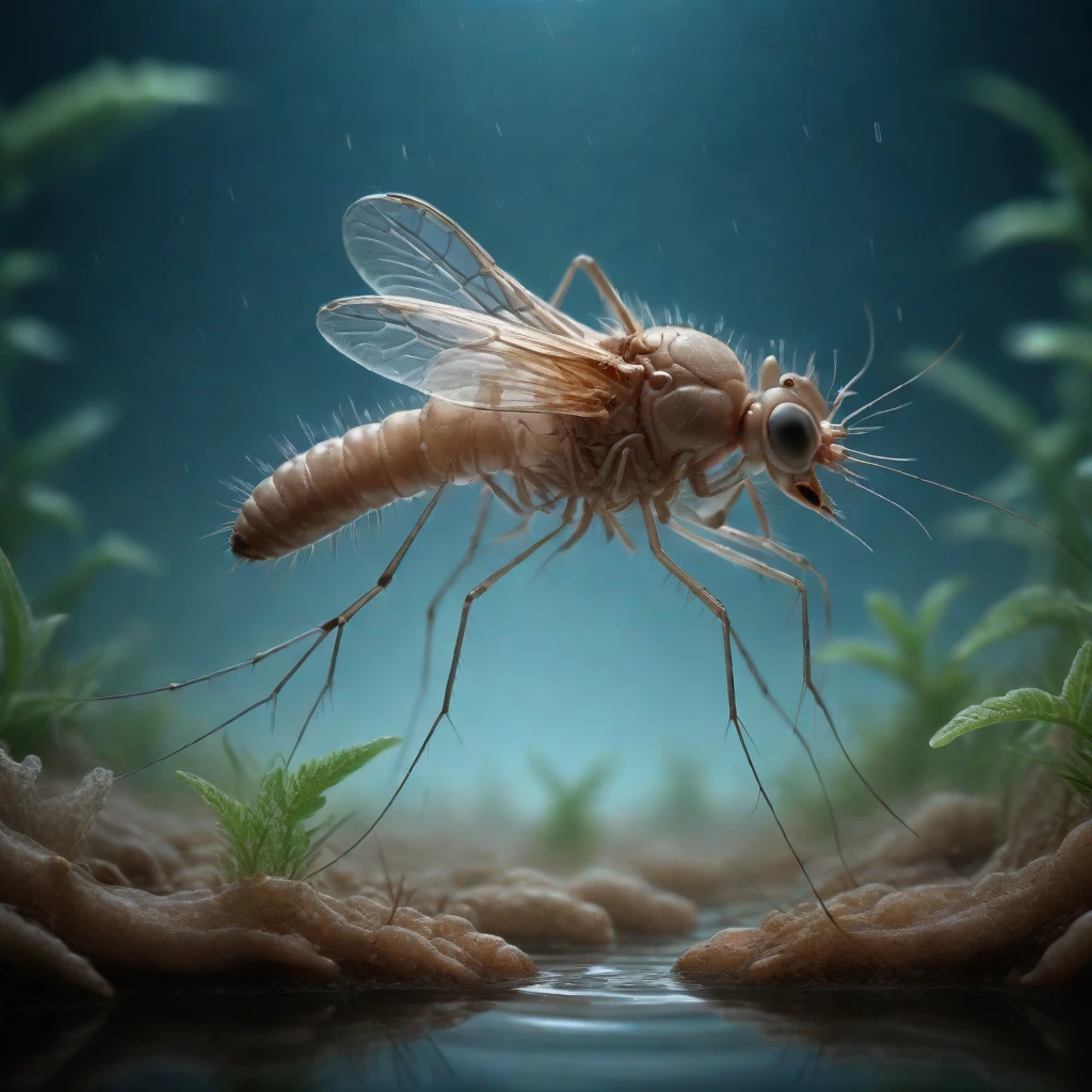 (best quality), (masterpiece), epic cinematic organic photorealistic microscopic shot、Mosquito larvae