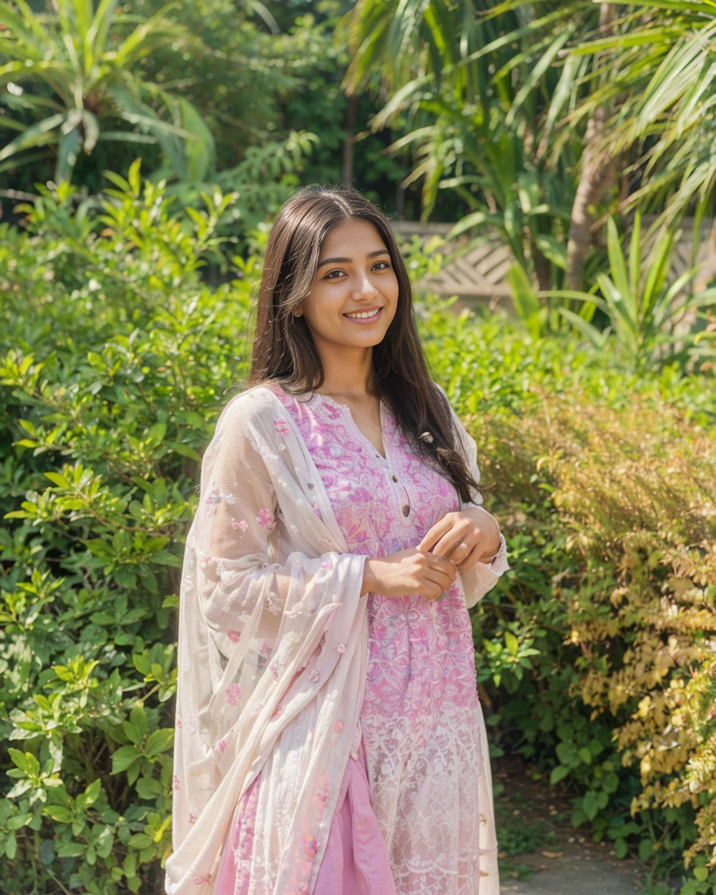 Beautiful ,23 years young Indian girl healthy,indian girl with brown skin, cheerful smile looking,8k,realistic, raw photo,dark brown hair,fair skin, indian,long hair,clear facial features,, very detailed, 23years old, innocent face, natural wavy hair, high resolution, masterpiece, best quality, intricate details, highly detailed, sharp focus, detailed skin, realistic skin texture, texture, detailed eyes, professional, 4k, charming smile, shot on Canon, 85mm, shallow depth of field, kodak vision color, perfect fit body, extremely detailed, foto_\(ultra\), photorealistic, realistic, post-processing, maximum detail, roughness, real life, ultra realistic, photorealism, photography, 8k uhd, photography 