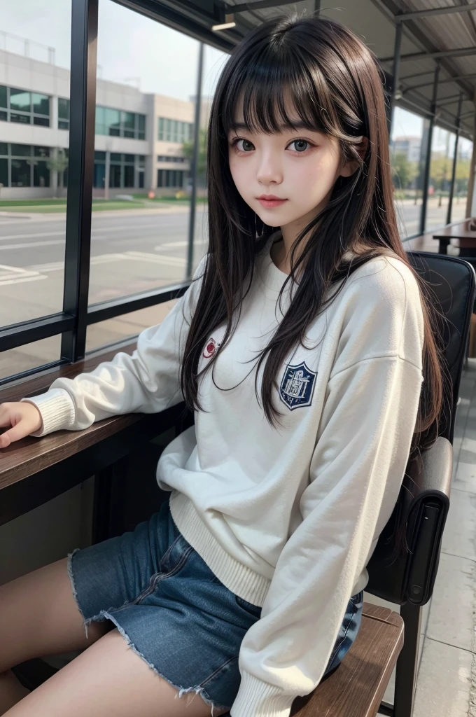Female university student。With bangs。Black Hair。cute image。A little bit more grown-up。