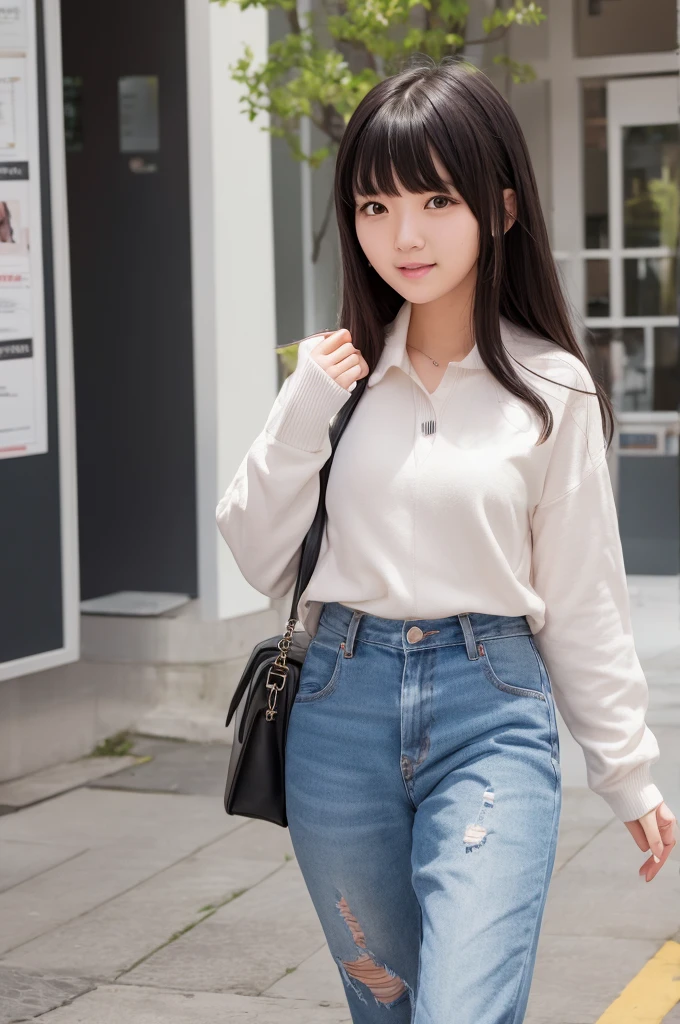 Female university student。With bangs。Black Hair。cute image。A little bit more grown-up。
