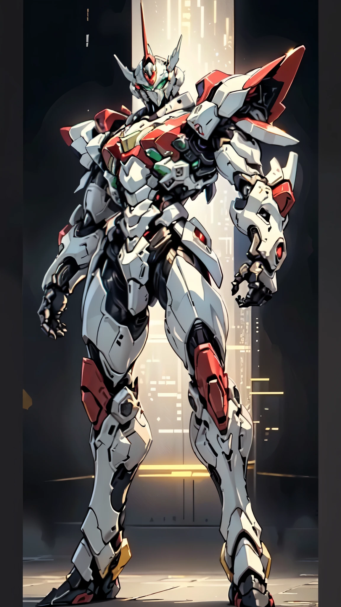 (masterpiece:1.5, best quality:1.5, extremely delicate:1.5, foreshortening:1.5, dynamic angle:1.5), a man wearing a full-face helmet, a fantasy-style biotech armored combat suit, green eyes, (a composite layered chest armor), fully enclosed shoulder guards, matching arm and leg guards, belt of Neon circuit, (the color scheme is primarily white with red green accents), the design balances heavy with agility, a high-tech bio-mecha armor, (Armor Concept Inspired by neon Cyberpunk, stand on the top of a skyscraper in a futuristic sci-fi city), this character embodies a finely crafted fantasy-surreal style armored hero in anime style, exquisite and mature manga art style, (element, plasma, energy, the armor glows), ((male:1.5)), metallic, high definition, highres, ultra-detailed, ultra-fine painting, professional, perfect body proportions, golden ratio, anatomically correct, symmetrical face, extremely detailed eyes and face, high quality eyes, creativity, RAW photo, UHD, 32k, Natural light, cinematic lighting, masterpiece-anatomy-perfect