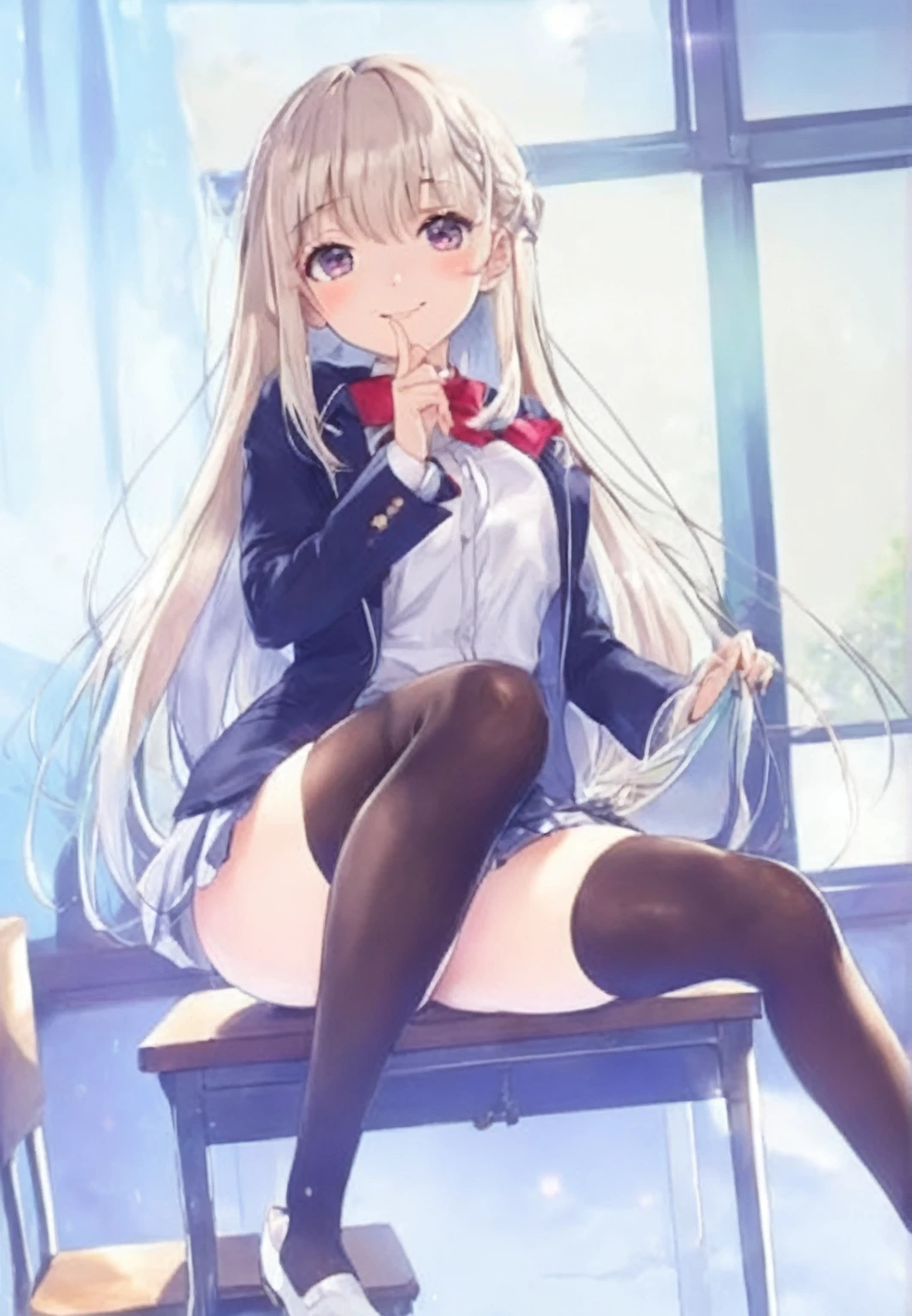 Anime girl standing in front of a table with a big smile, Beautiful anime school girl, Enchanting anime girl, a hyperRealistic , Cute girl anime visuals , Smooth anime CG art, Cute Anime Girl, hyperRealistic , Splash art anime , Realistic , Anime Best Girl