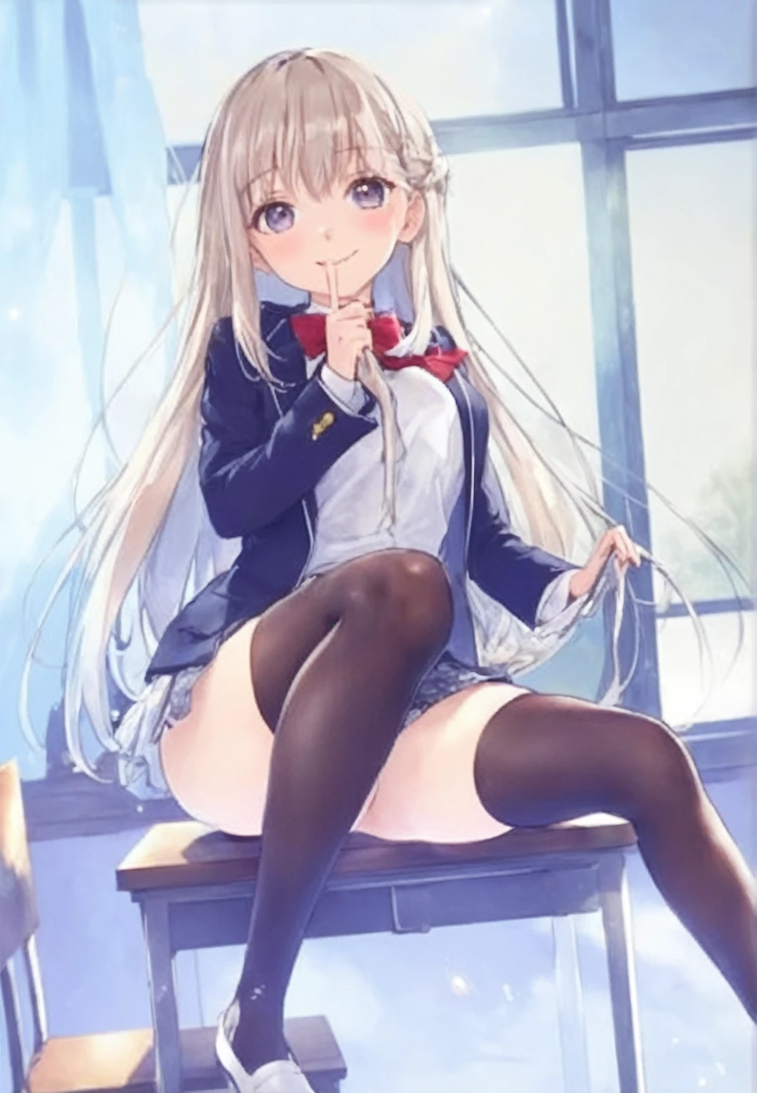 Anime girl standing in front of a table with a big smile, Beautiful anime school girl, Enchanting anime girl, a hyperRealistic , Cute girl anime visuals , Smooth anime CG art, Cute Anime Girl, hyperRealistic , Splash art anime , Realistic , Anime Best Girl