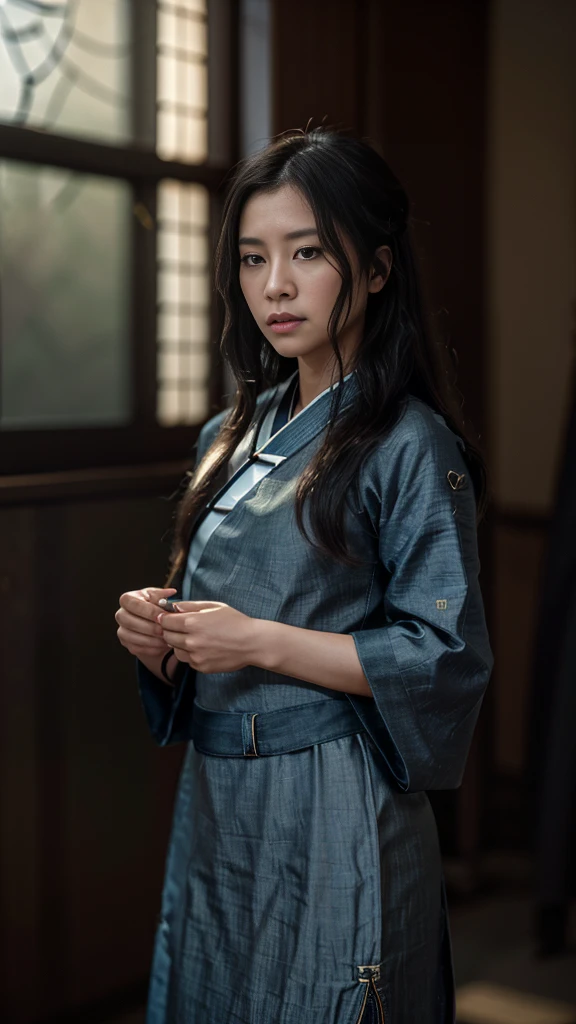 (Fidelity: 1.4), ((Black Hanfu)), Big Sleeves, Small Rings, Kan Tashi, Mole Under Eyes, Denim Lens, Bokeh, Perspective Shortening, Negative Space, Chiaroscuro, Depth of Field, Ray Tracing, Masterpiece, Anatomically Correct, Textured Skin, Best Quality, 8K, Ultra HD, Ccurate