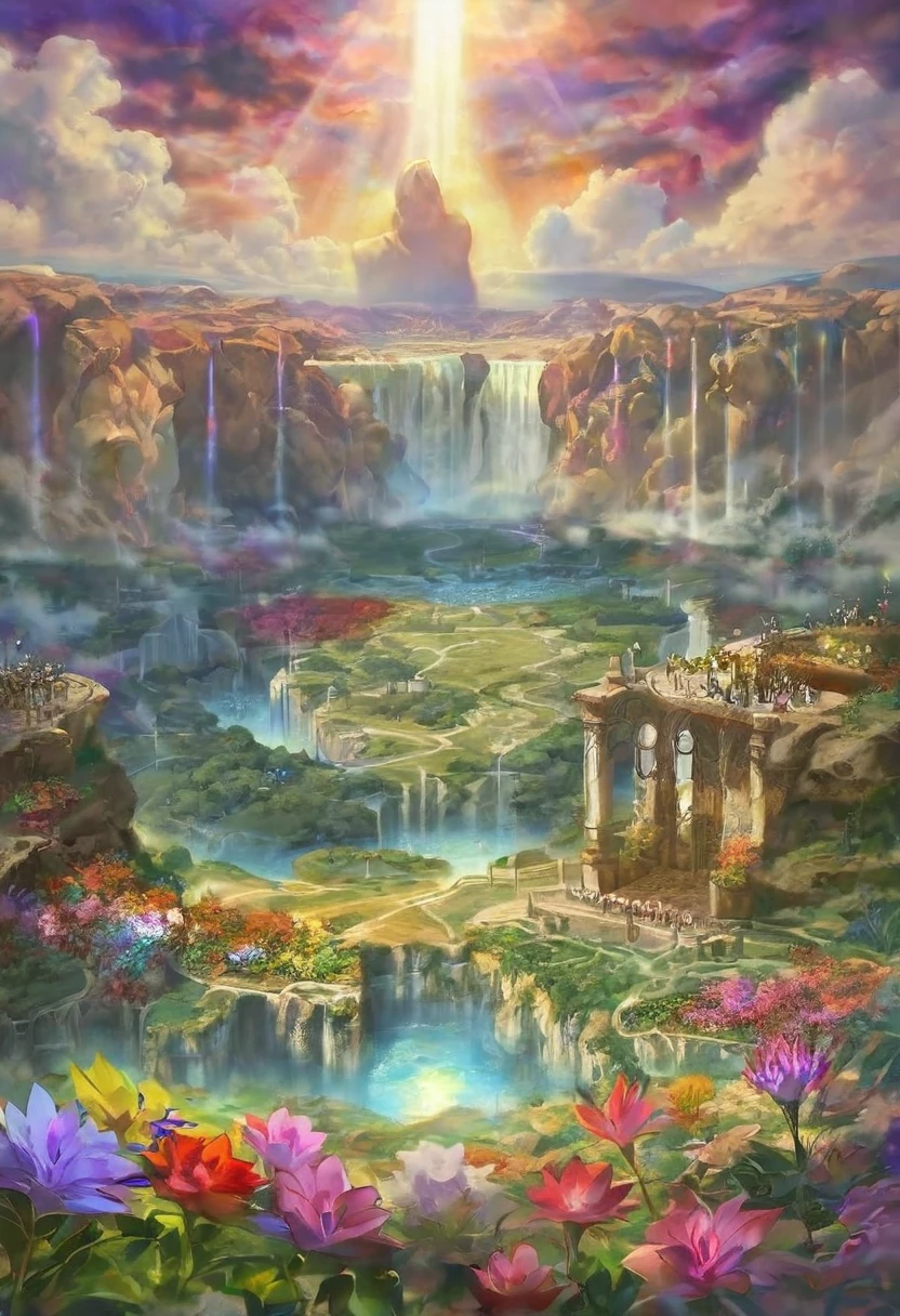 baptism,baptism,Israel,colorful,Dreamy landscape, cloud, light piercing through the cloud, Water surface reflection, Gentle waterfall,flower々,Quiet atmosphere, Richness in details, Surreal beauty, Magical Aura, Fantasy Landscape, High quality digital art, Vibrant colors, Great lighting, Enchanting atmosphere, Artistic Expression, Otherworldly feeling, Beautiful brushwork, Nice views, Peaceful tranquility, Immersive Experience, Breathtaking views, Picturesque views, Mysterious charm, Mysterious atmosphere, nuance, Magical dreams.