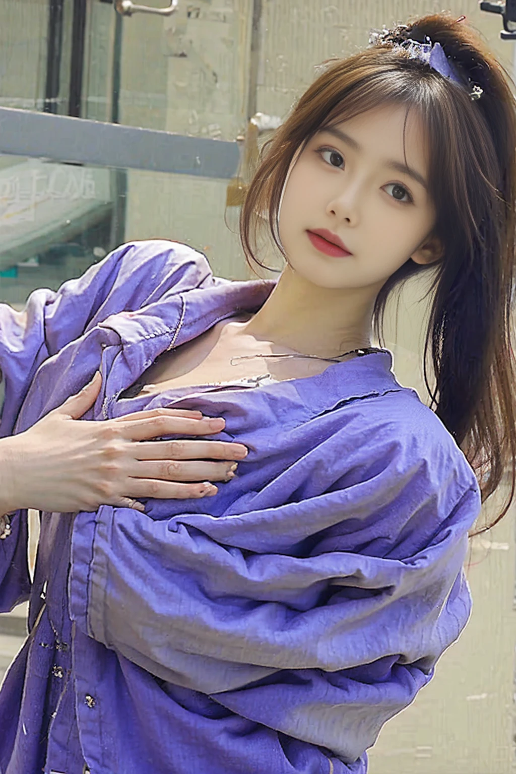 The nurse touched her chest and her expression was very enjoyable.