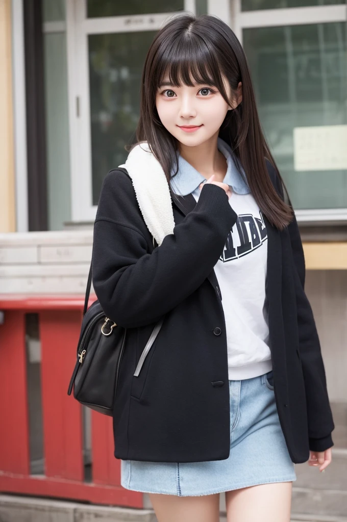 Female university student。With bangs。Black Hair。cute image。A little bit more grown-up。
