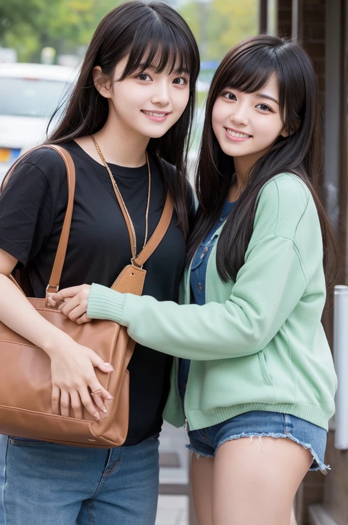 Female university student。With bangs。Black Hair。cute image。A little bit more grown-up。