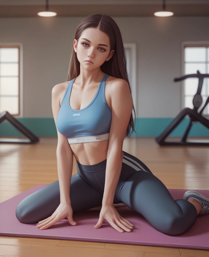 (Yoga room: 1.3), sports bra, Yoga Pants, no panty, (s whole body: 1.0), Yoga moves, Long hair , (realism: 1.4), (Best Quality: 1.0), (super resolution: 1.0), 8K, Raw-Photo, (Masterpiece: 0.2), A highly detailed, 1 Girl, pale-skin, Detailed skins, Looking at the viewer, Expressionless, sex poses