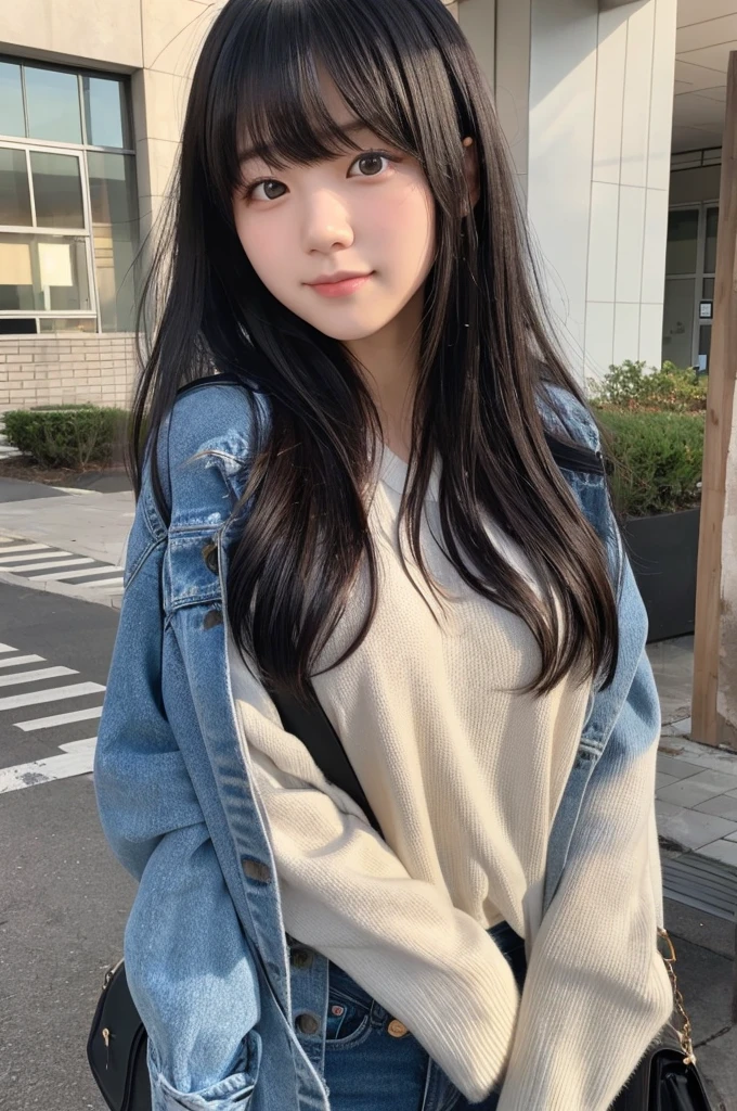 Female university student。With bangs。Black Hair。A little bit more grown-up。