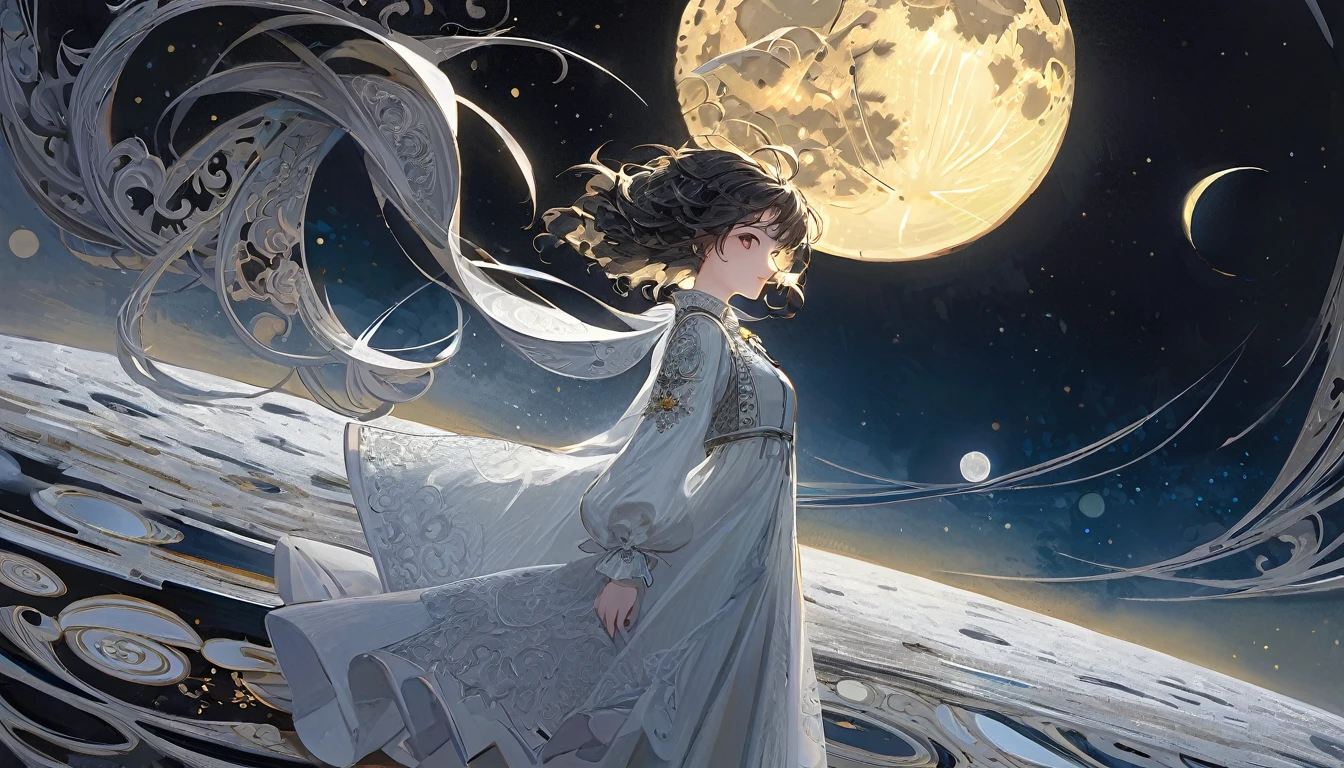 the moon, Artwork inspired by Dave Mckean, intricate details, oil painted