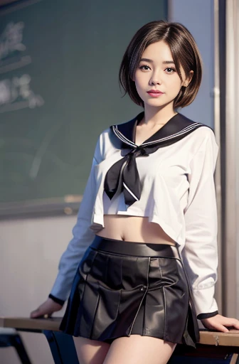 (reality: 1.4),Highest quality, masterpiece, High detail, 16K quality, beautiful, 1 beautiful girl,Japanese,super beautiful face,Baby Face,Japanese idol face,Cute Face,Highly detailed face,Detailed hands,beautiful skin,Oily skin,Big eyes,Professional Lighting,short hair,Black Hair,brown beautiful eyes, smile,Are standing, (Skirt flip),Big Breasts,(Sailor suit),(Check skirt),White panties,(Showing panties),Black high socks,Spread your legs, She is looking at the camera,classroom, Browsing Caution,Buckshot,