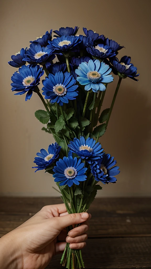 a bouquet of anemone or blue cornflower flowers
